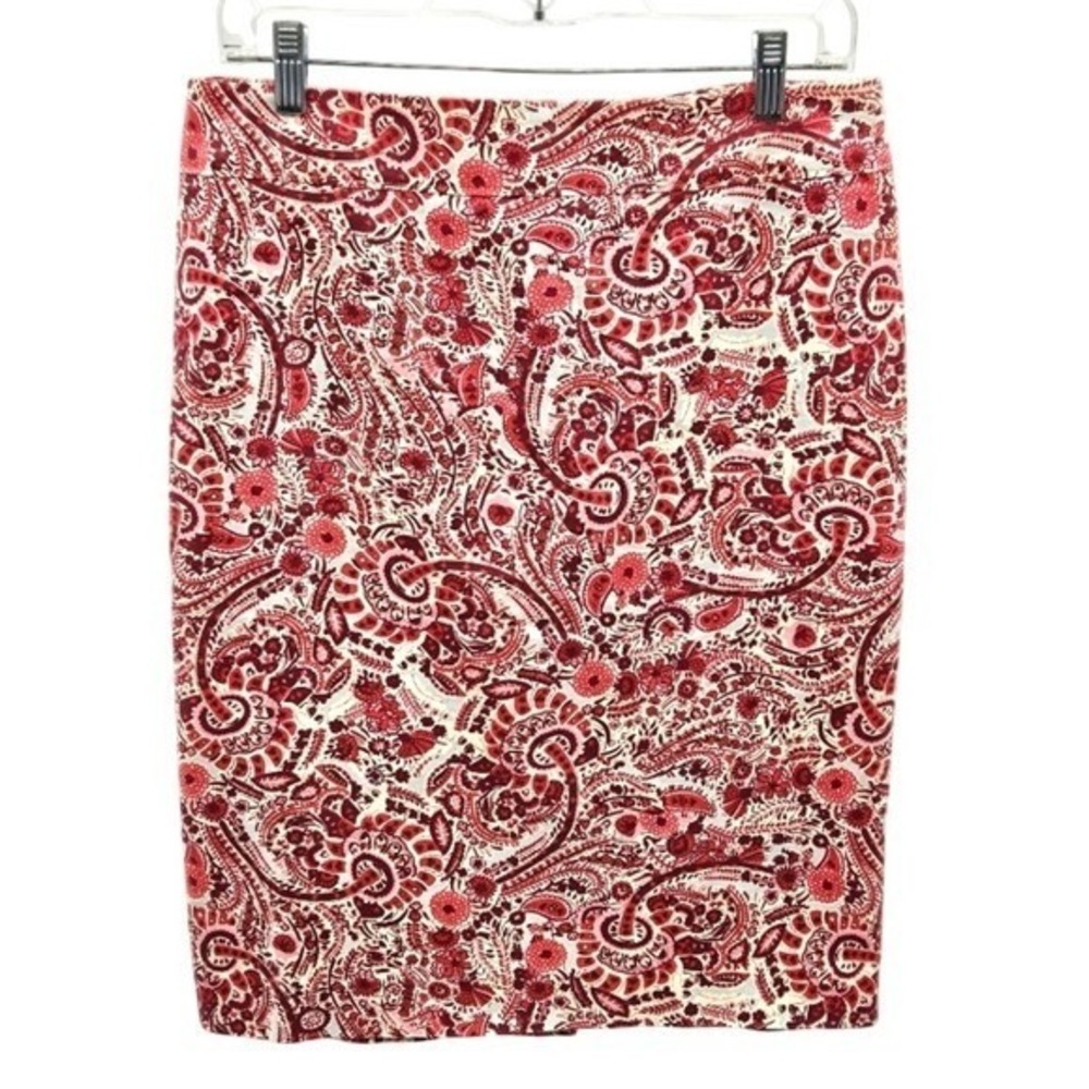 Loft Pencil Skirt Red Floral Paisley Print‎ Career Office Casual Everyday